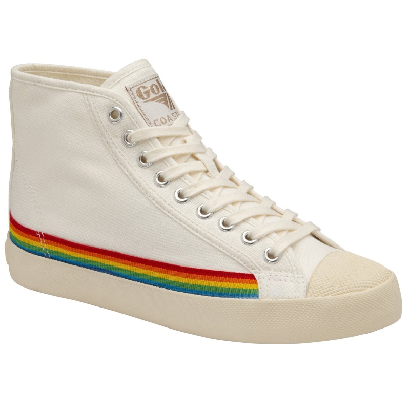 Basket Gola Vegan Classics High Rainbow Drop Femme Blanche | 5803-IRAGH