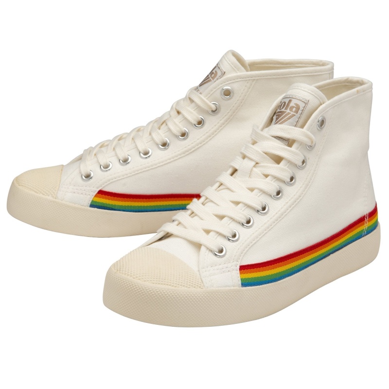 Basket Gola Vegan Classics High Rainbow Drop Femme Blanche | 5803-IRAGH