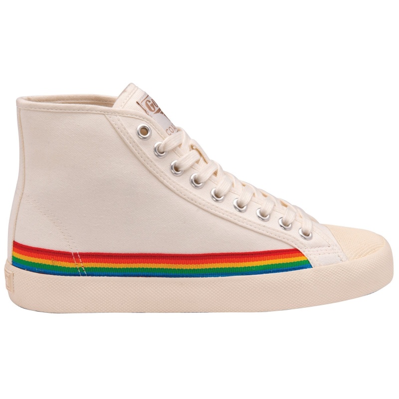 Basket Gola Vegan Classics High Rainbow Drop Femme Blanche | 5803-IRAGH