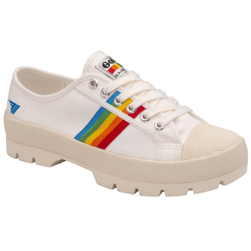 Basket Gola Vegan Classics Peak Rainbow Femme Blanche | 2043-SICDF