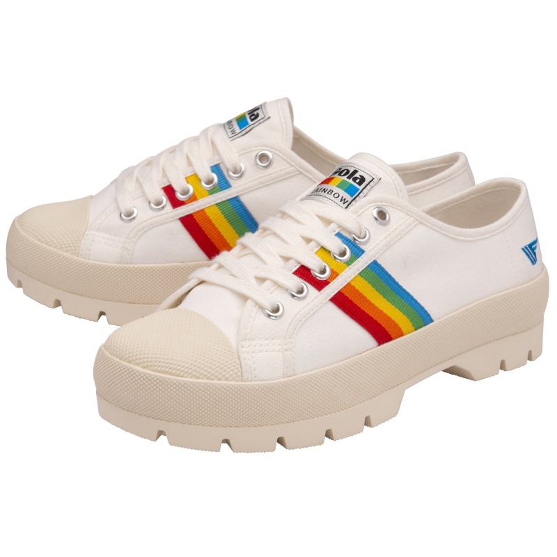 Basket Gola Vegan Classics Peak Rainbow Femme Blanche | 2043-SICDF