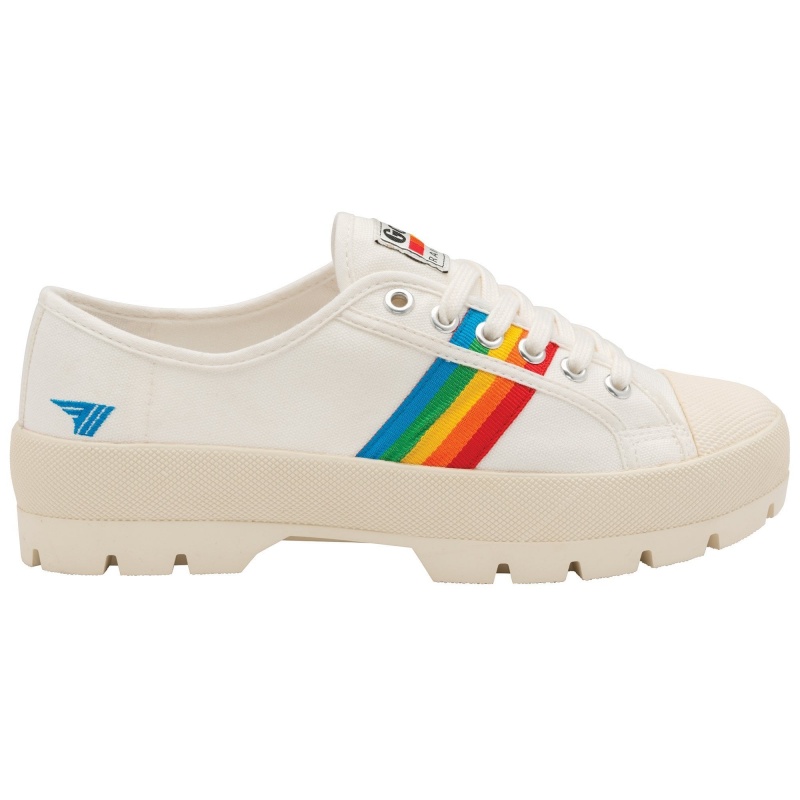 Basket Gola Vegan Classics Peak Rainbow Femme Blanche | 2043-SICDF