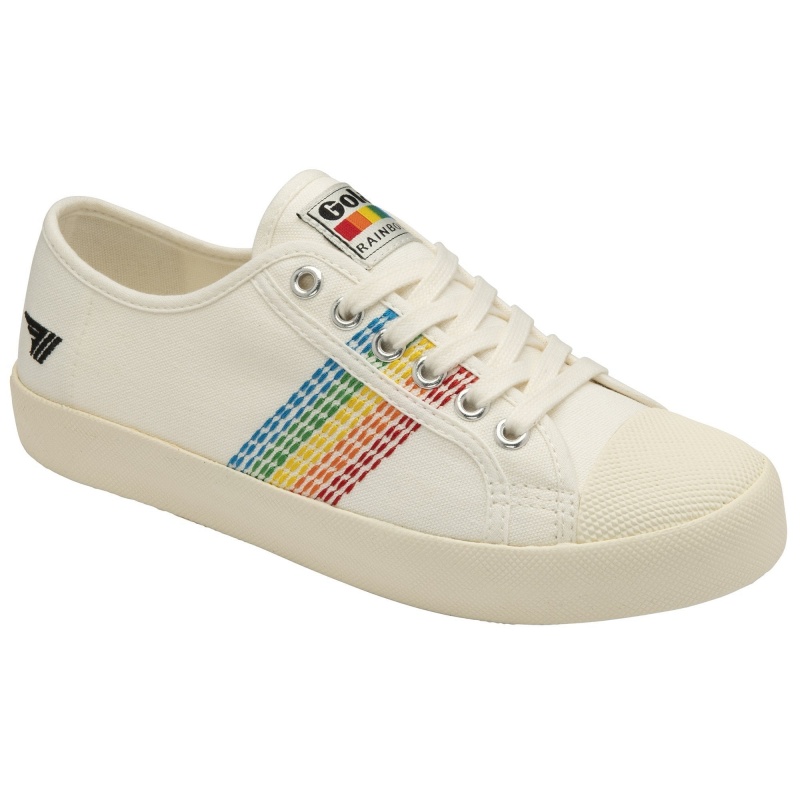 Basket Gola Vegan Classics Rainbow Stitch Femme Blanche | 0625-VGDMT