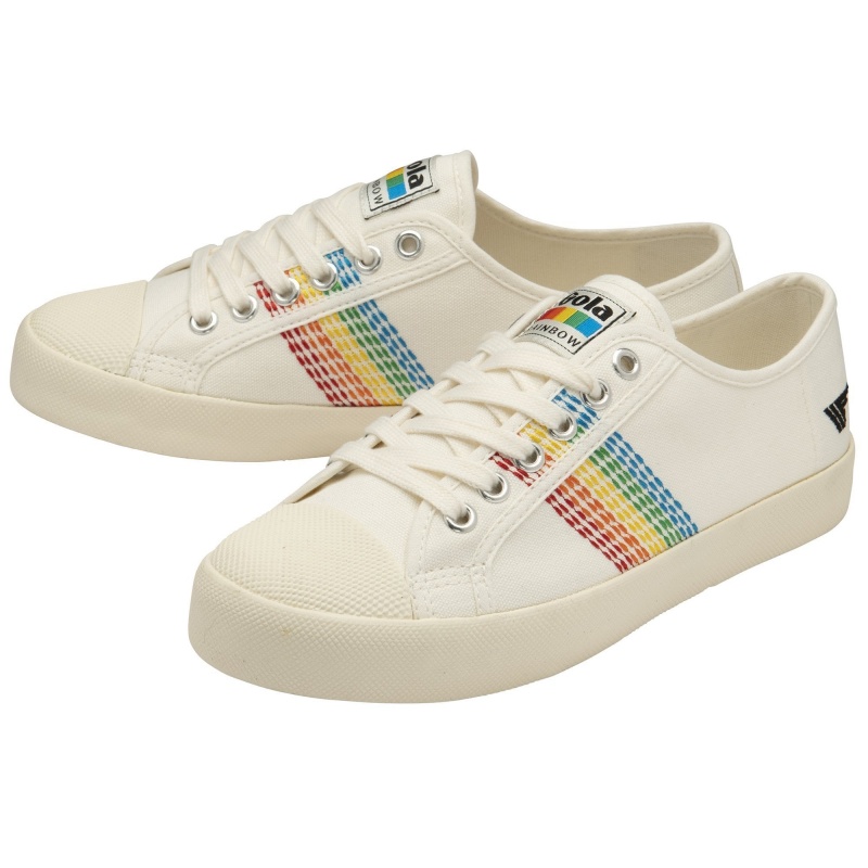 Basket Gola Vegan Classics Rainbow Stitch Femme Blanche | 0625-VGDMT