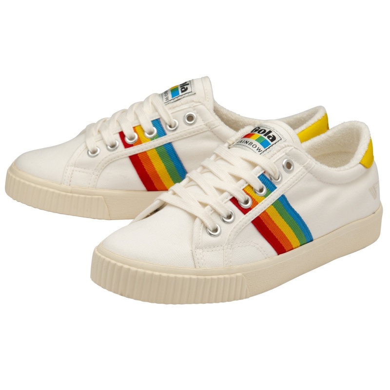 Basket Gola Vegan Classics Tennis Rainbow II Femme Blanche | 2376-KEUQG