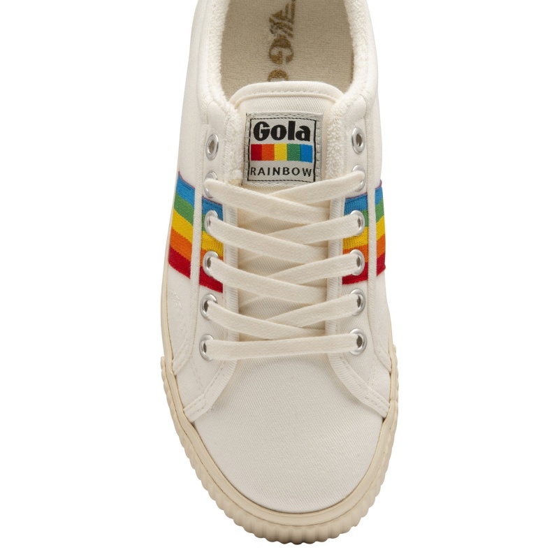 Basket Gola Vegan Classics Tennis Rainbow II Femme Blanche | 2376-KEUQG